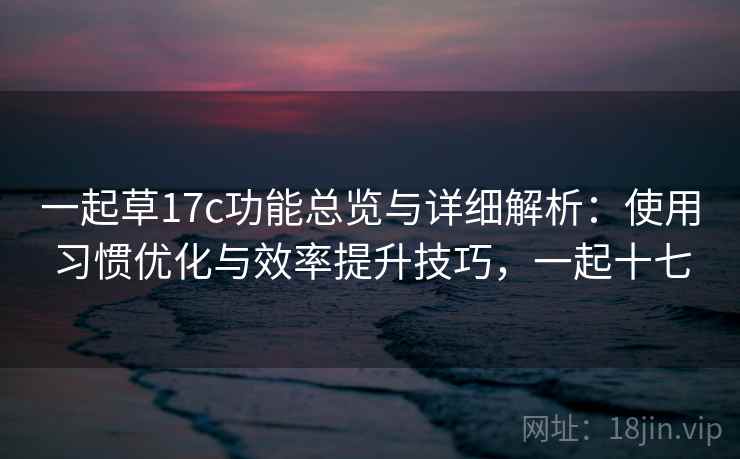 一起草17c功能总览与详细解析：使用习惯优化与效率提升技巧，一起十七